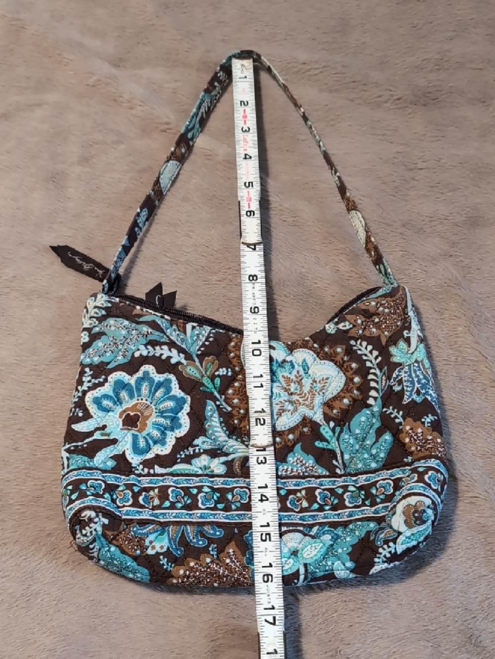 Vera Bradley Teal and Brown Floral Quilted Shoulder Bag - Picture 7 of 8